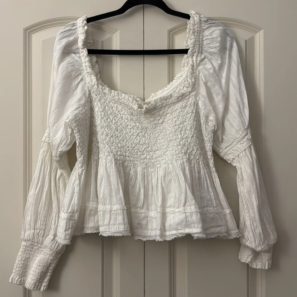 🖤 Anthropologie Puff-Sleeve Babydoll Top – Ivory | Size L
